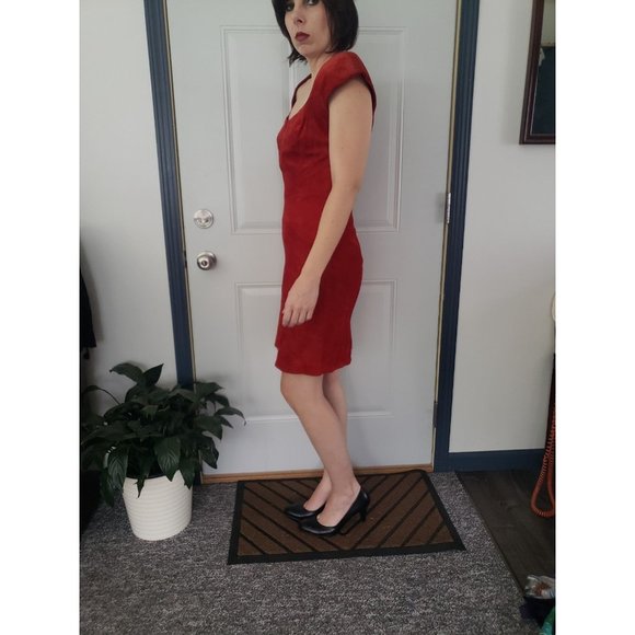 90s Orange Suede‎ Mini Dress - Picture 2 of 4